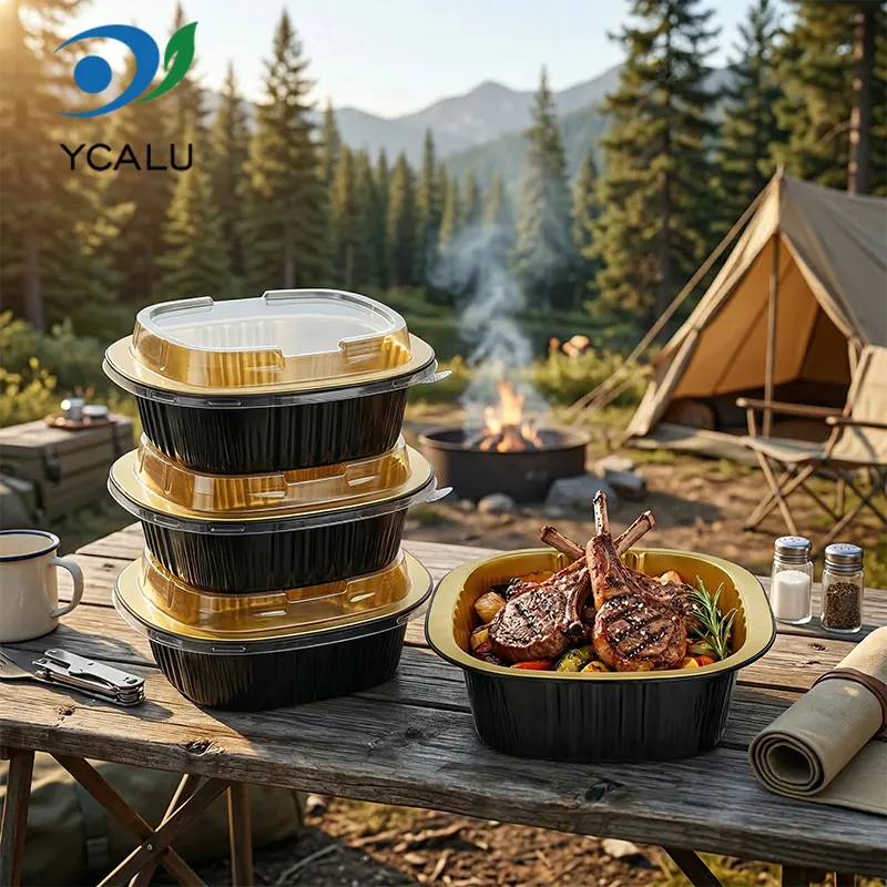 ڈسپوزایبل بائنورل اسکوائر باکس بلیک گولڈ ایلومینیم فوائل کنٹینرز