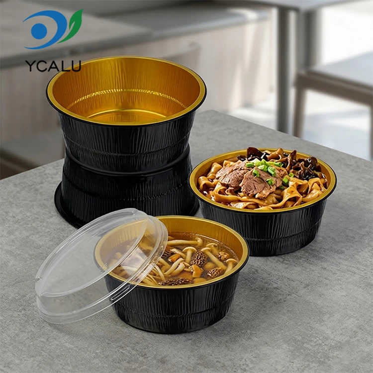 ڈسپوزایبل بلیک گولڈ بیکڈ گول ایلومینیم فوائل کنٹینرز