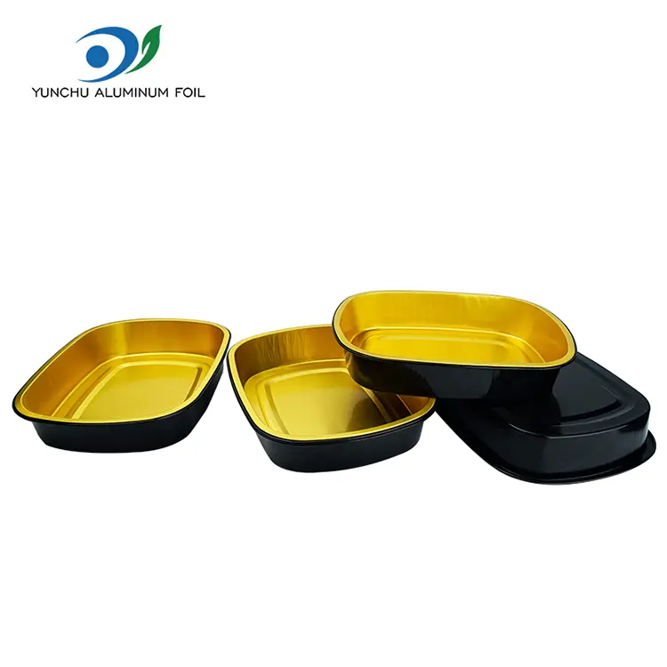 ڈسپوز ایبل بلیک گولڈ بیکنگ ٹرے آئتاکار ایلومینیم ورق کنٹینر