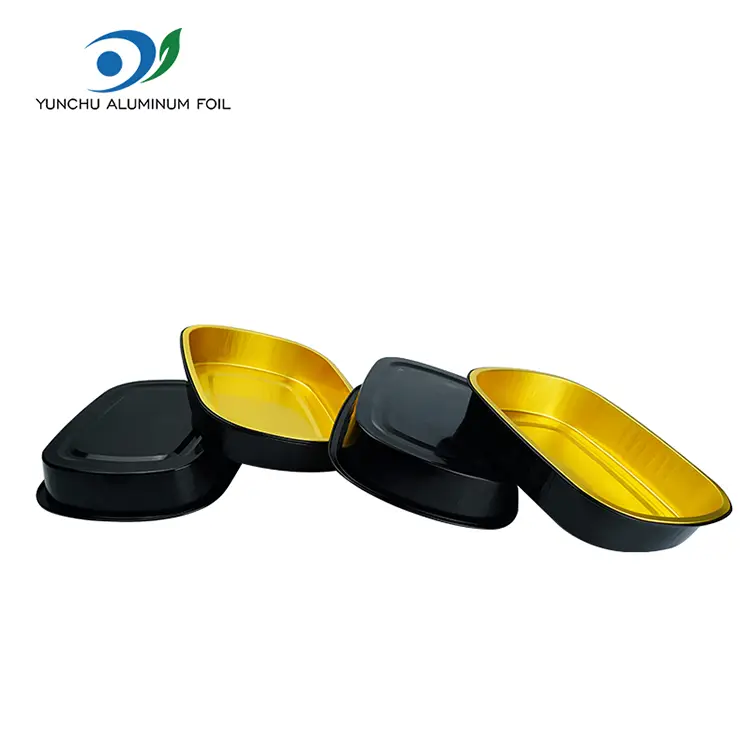 ڈسپوز ایبل بلیک گولڈ بیکنگ ٹرے آئتاکار ایلومینیم ورق کنٹینر