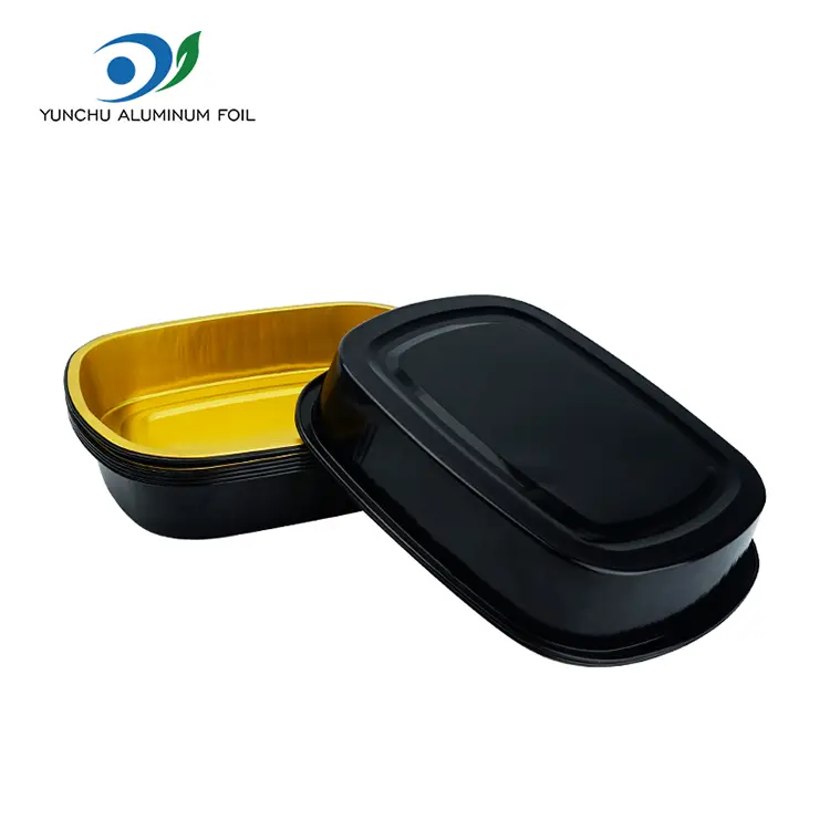 ڈسپوز ایبل بلیک گولڈ بیکنگ ٹرے آئتاکار ایلومینیم ورق کنٹینر