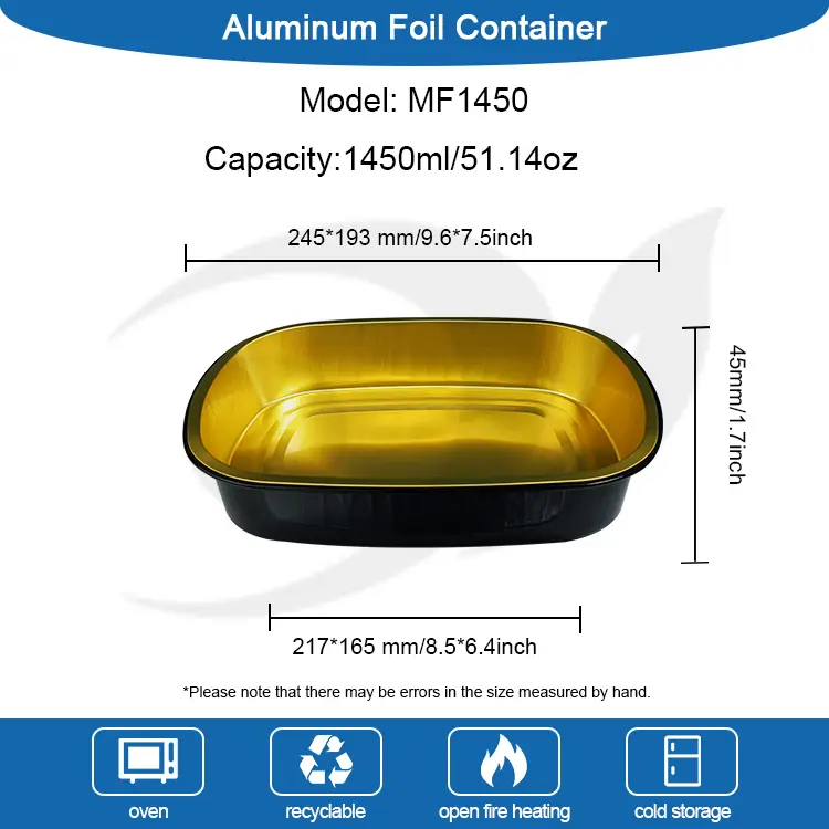 ڈسپوز ایبل بلیک گولڈ بیکنگ ٹرے آئتاکار ایلومینیم ورق کنٹینر