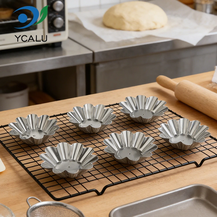 ڈسپوزایبل کرسنتھیمم ایگ ٹارٹ ٹرے سلور ایلومینیم فوائل فوڈ کنٹینرز