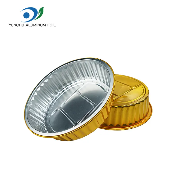 ڈسپوز ایبل گریٹین گولڈن راؤنڈ ایلومینیم ورق کنٹینر