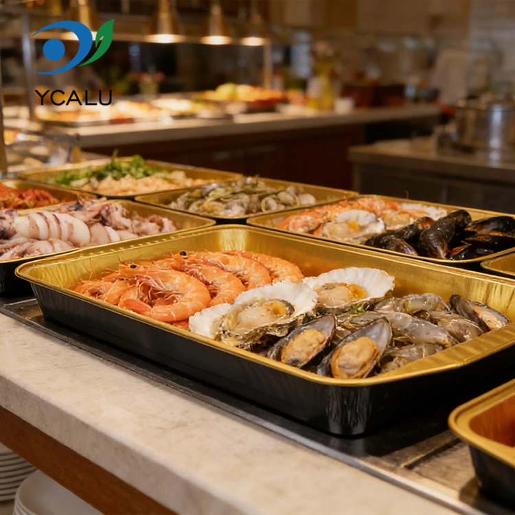 ڈسپوزایبل بڑی صلاحیت بلیک گولڈ کیمپنگ ایلومینیم فوائل کنٹینرز