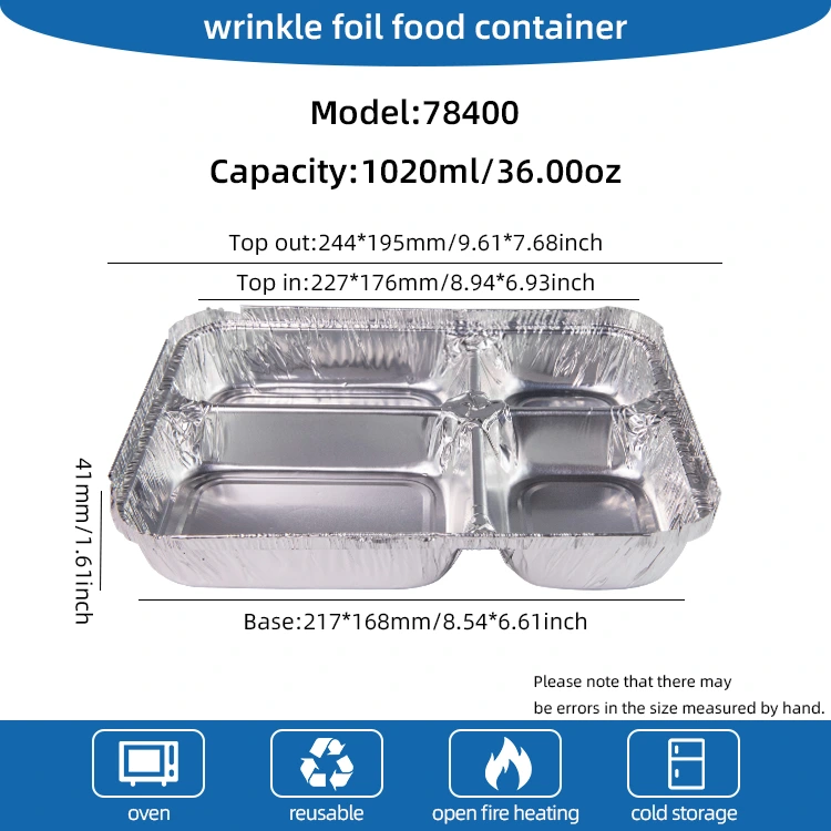 ڈسپوز ایبل ملٹی کمپارٹمنٹ فاسٹ فوڈ سلور ایلومینیم ورق کنٹینر