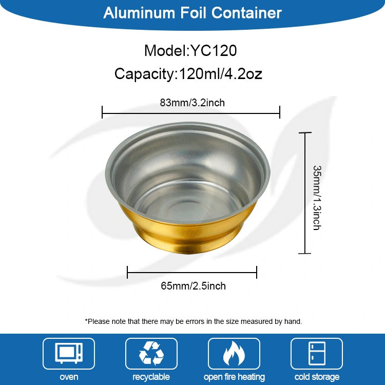 ڈسپوز ایبل راؤنڈ ٹیک وے باکس چھوٹے گولڈن باؤل ایلومینیم ورق کنٹینر