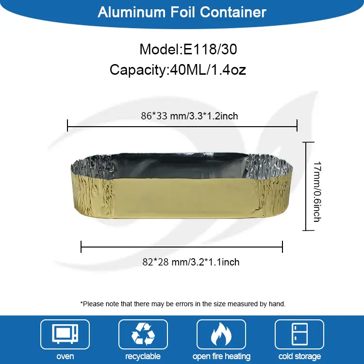 چھوٹے انڈاکار پیکنگ سلور ایلومینیم ورق کنٹینر