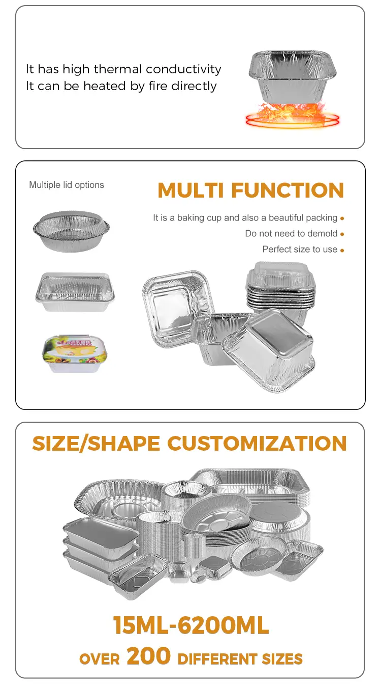 Square air fryer baking Silver Aluminum Foil Containers