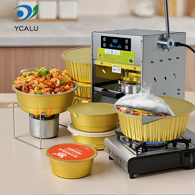 سونے کے ایلومینیم ورق کنٹینرز کے ساتھ دستی حرارت سگ ماہی مشین